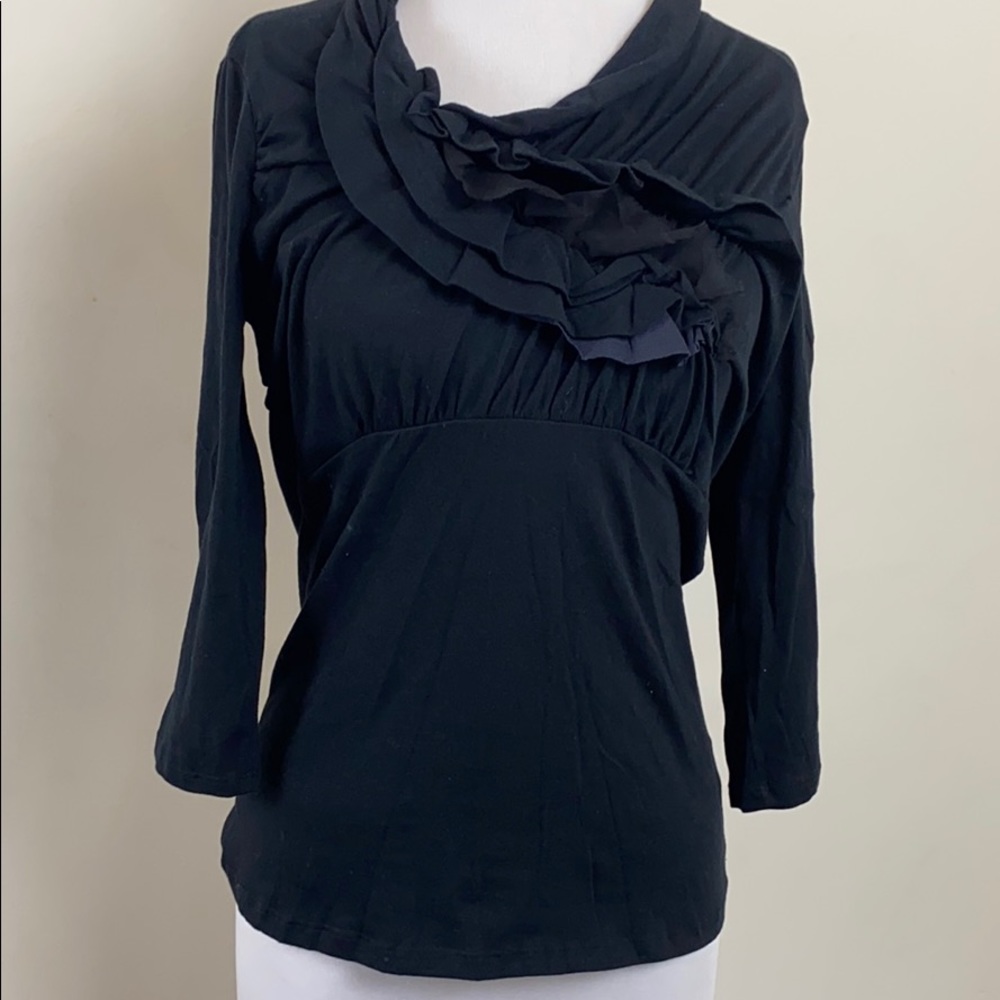 Anthropologie Black Ruffled Jersey Top